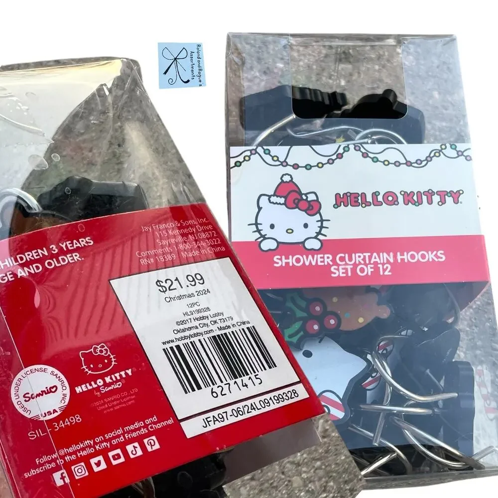 Sanrio Hello Kitty 2024 Holiday Christmas Shower Curtain Hooks 24-CT